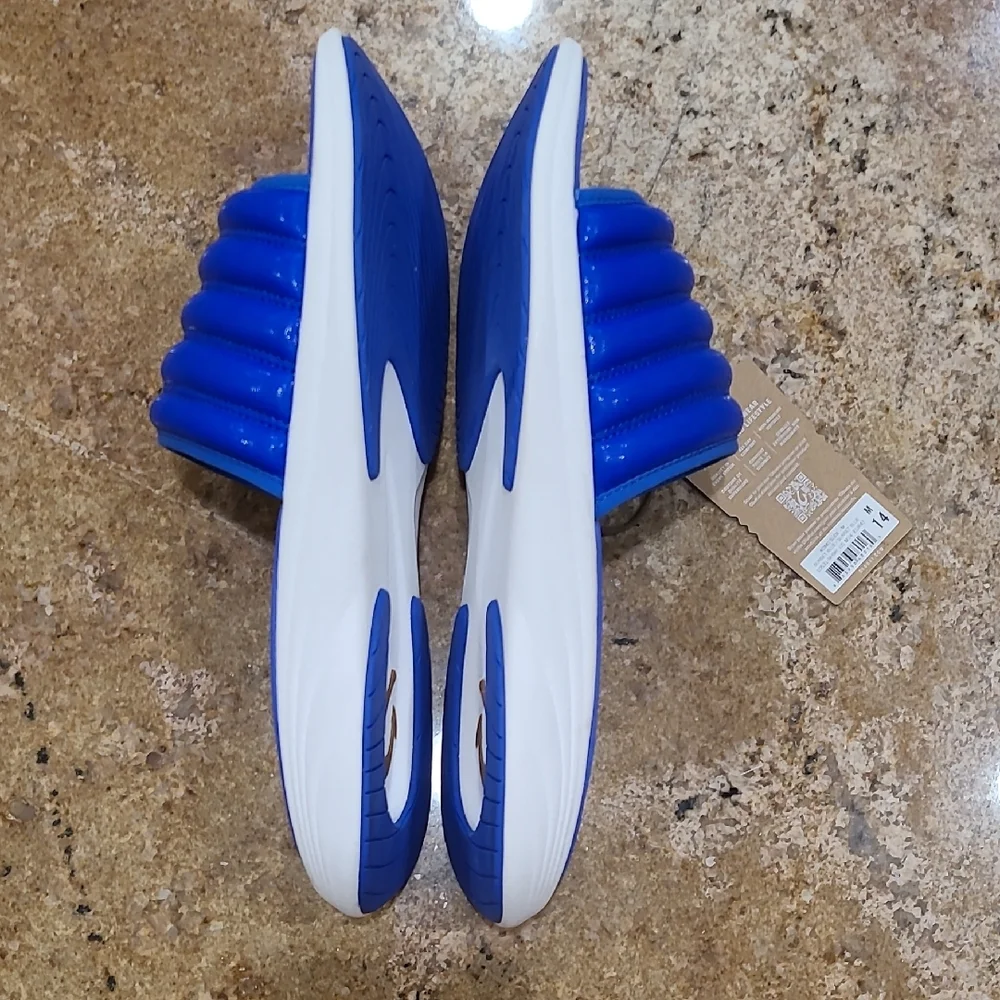 OluKai Blue Komo Slide Sunset Blue Sandals with White Accents NWT Size 14
